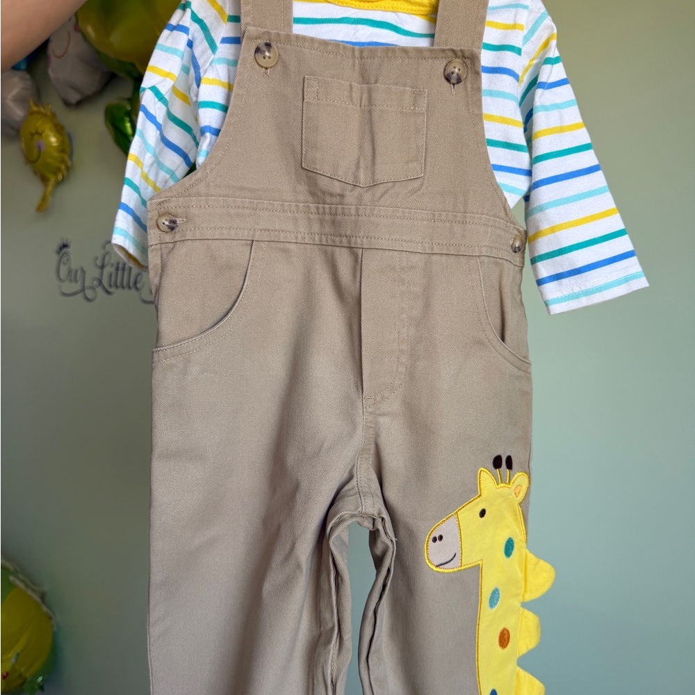 Kids Tan Giraffe Appliqué Overalls - GoodLad 12 months